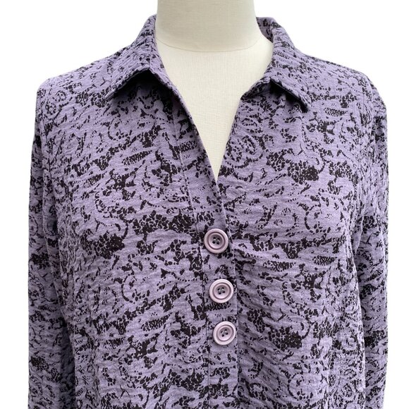 Habitat Button Down Abstract Top Sz S Purple Floral Tunic Lagenlook Artsy - Picture 2 of 14